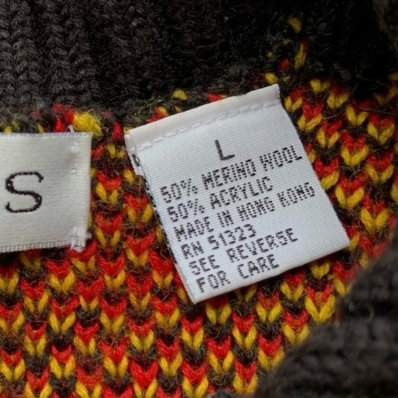 Chaus Merino Wool Blend Knit Plaid Sweater Jacket Black Red Yellow Size Large - Picture 5 of 6